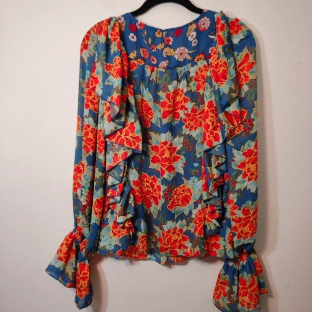 Belle Vere Floral Ruffle Long Sleeve Blouse XS - Picture 2 of 5